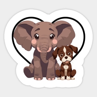 Elephant and Dog Friends Sticker